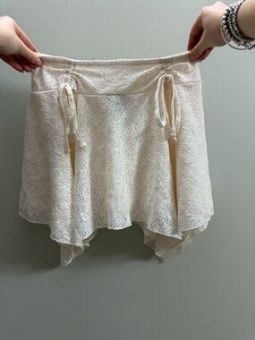 Streetwear Society Cream Lace Mini Skirt with Handkerchief Hem